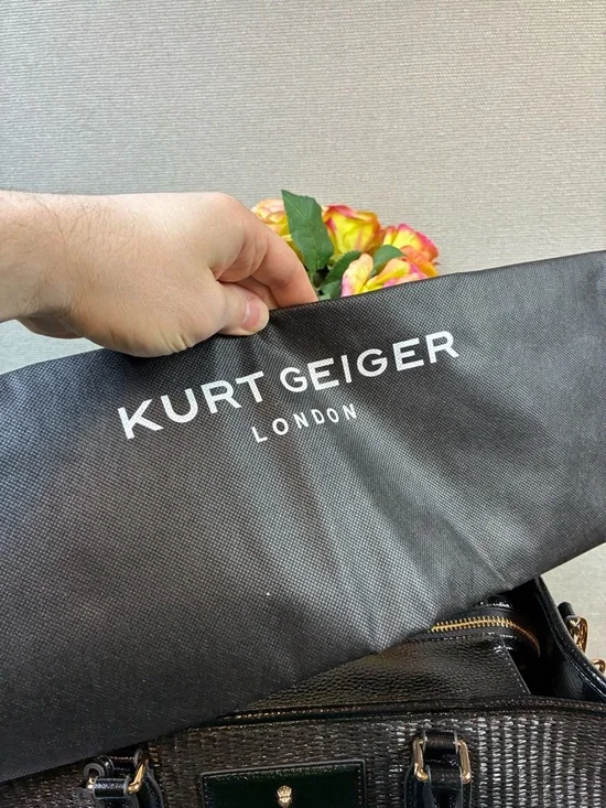 Kurt Geiger Black Metallic Leather & Raffia Chiswick Tote - NWT - Picture 10 of 11